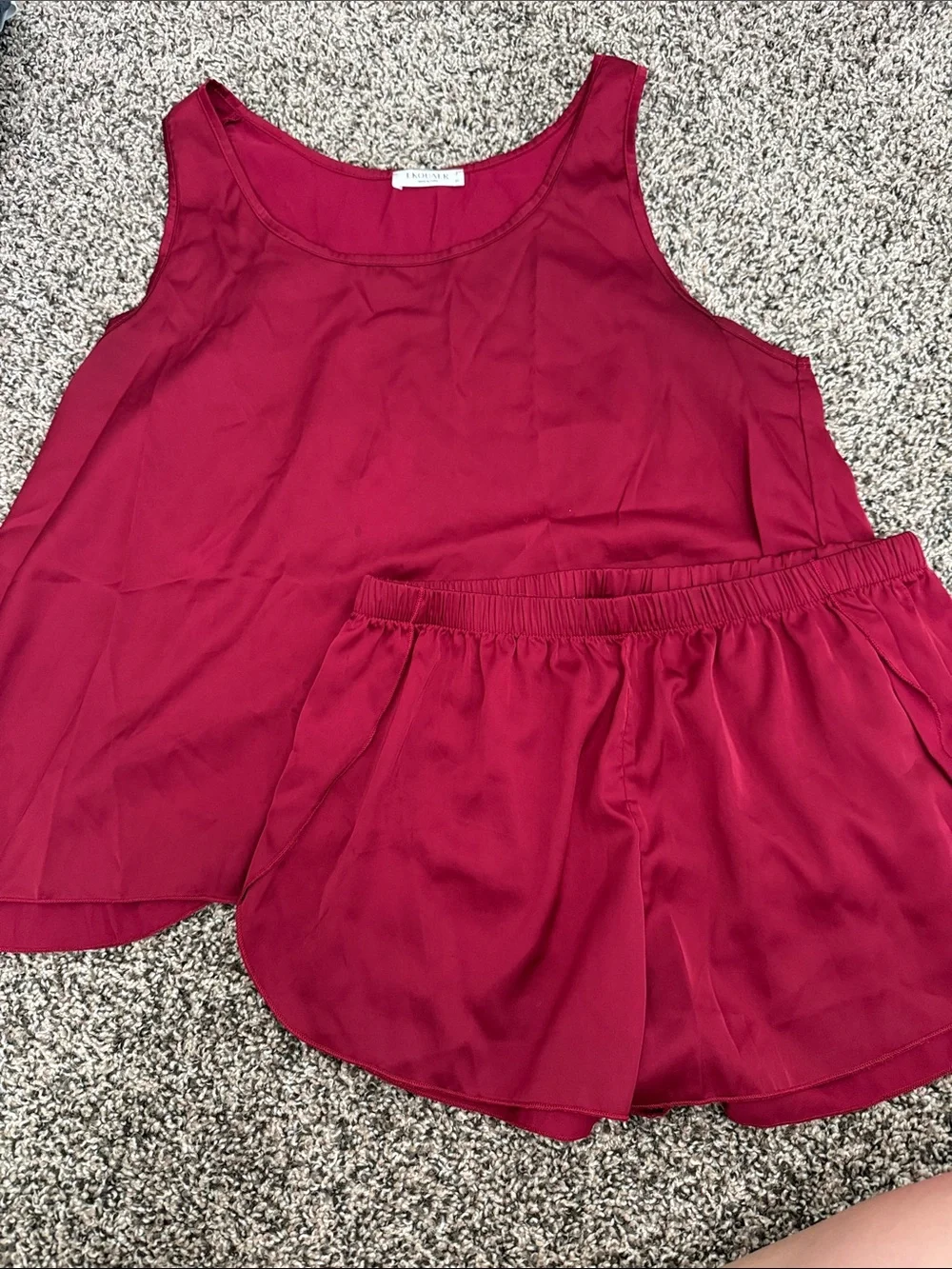 Silky Wine Red Tank & Shorts Sleep Set